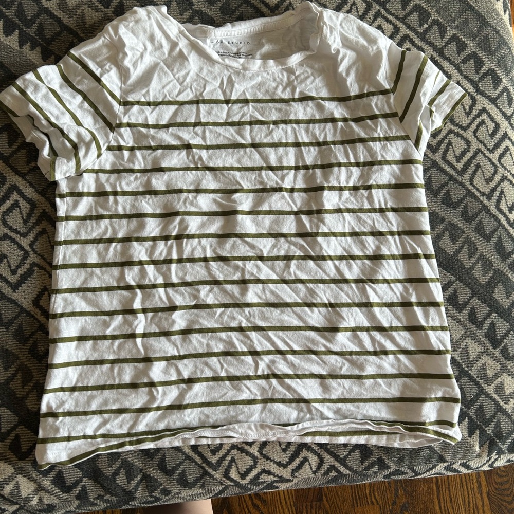 Green and White Short Sleeve Tee with Stripes
